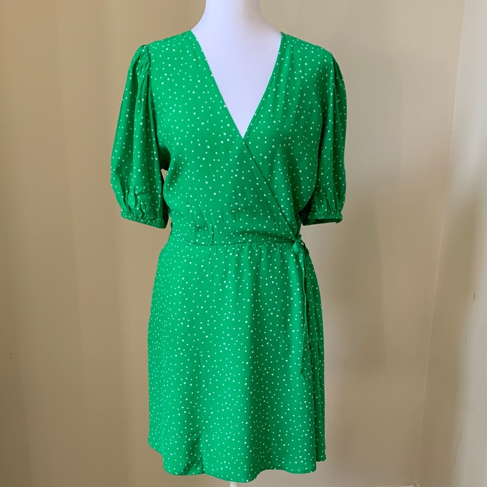 A New Day Green Polka Dot Wrap Mini Dress
